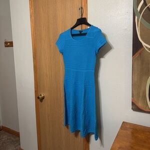 Talbots Medium Solid Blue Short Sleeve Knee-Length Scoop Neck A-Line Dress - EUC